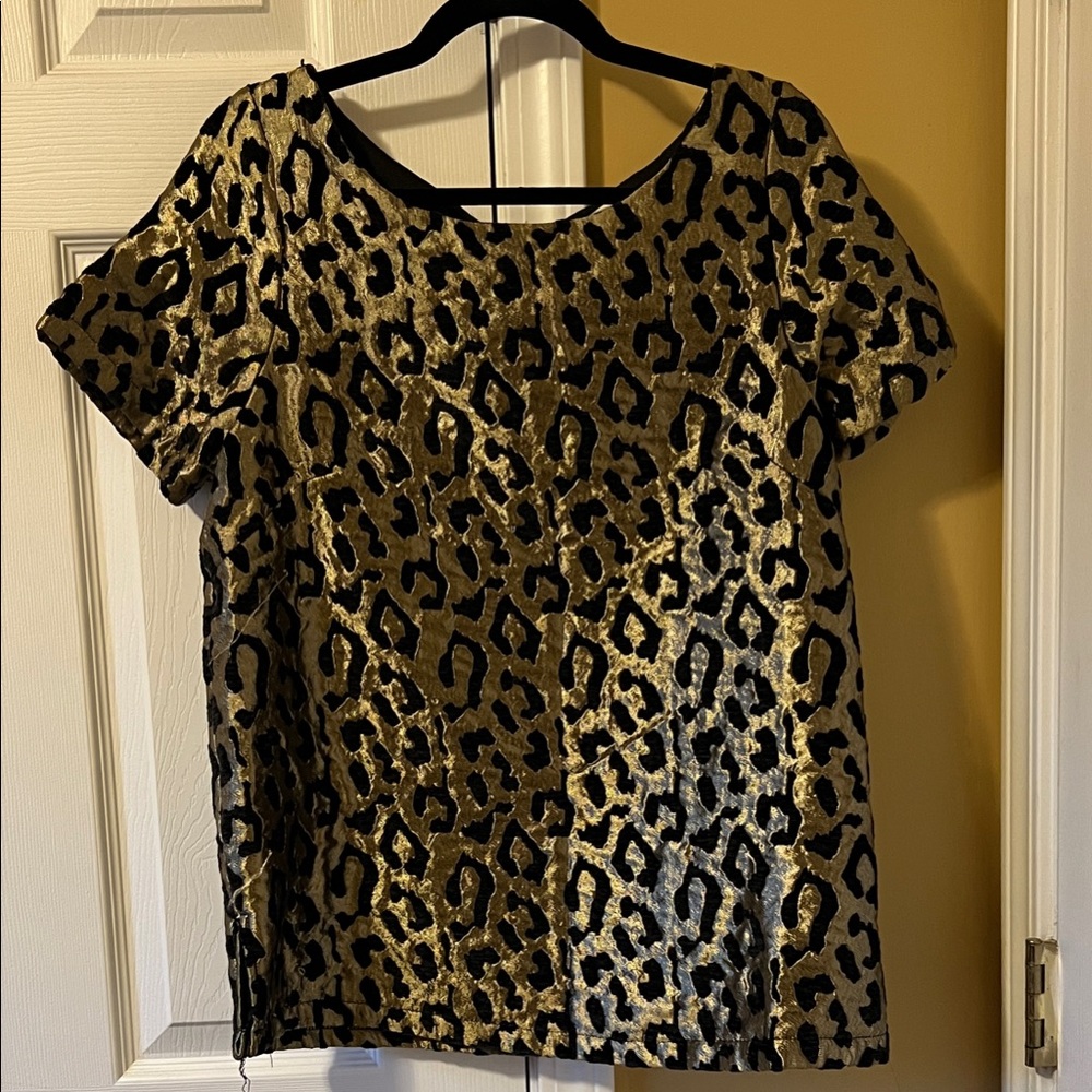 BiBi Gold and Black Leopard Print Short Sleeve Top